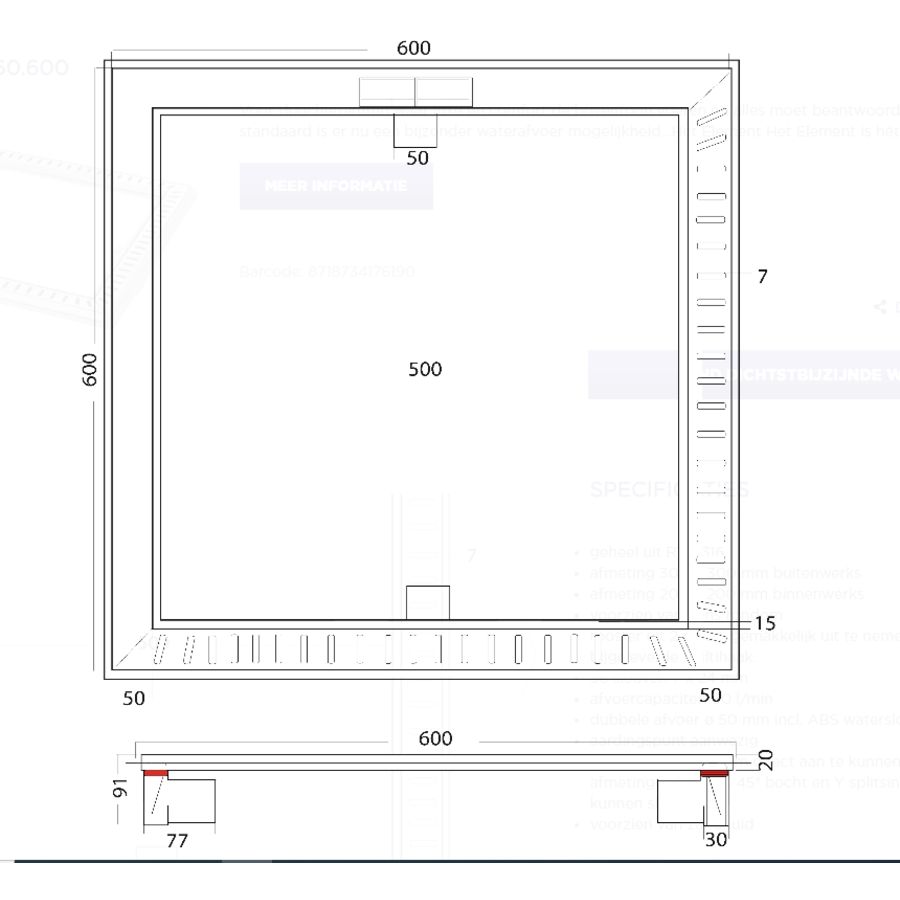 Floor drain | Square Stainless steel 600 x 600