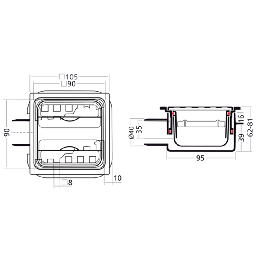 Fosse de drainage | ABS Puthuis | 25 trous de drainage | Acier inoxydable
