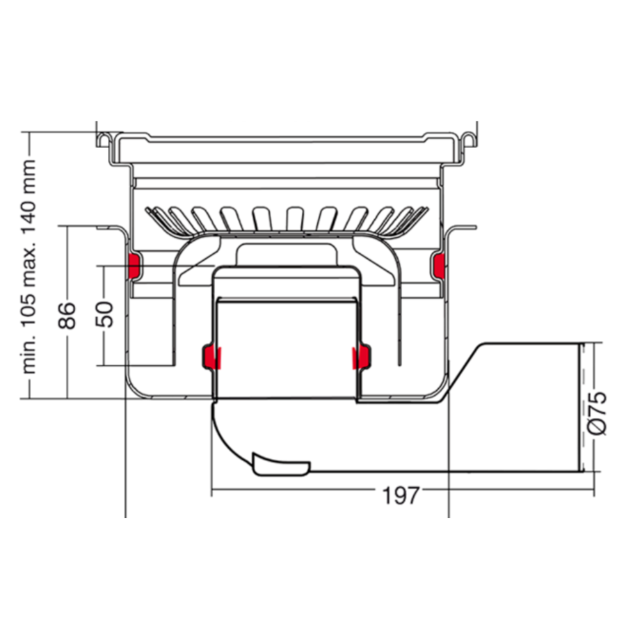 Afvoerput | RVS | 75l/min | 200 x 200 mm