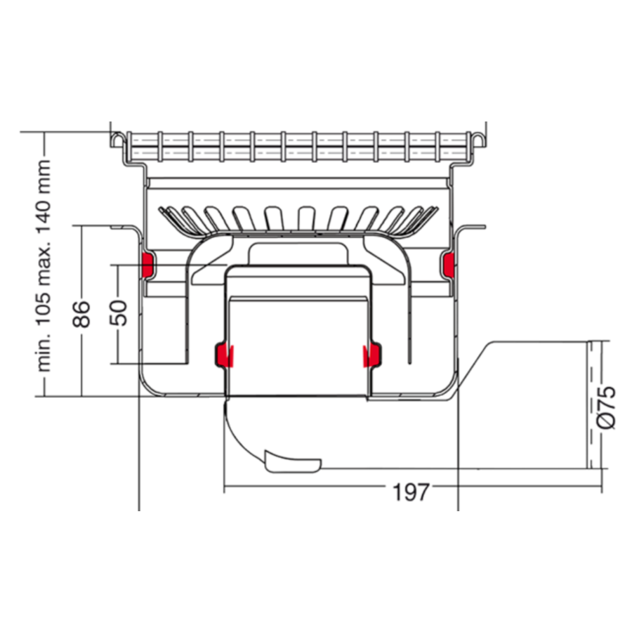 Drain | Stainless steel 75 l / min | 200 x 200 mm