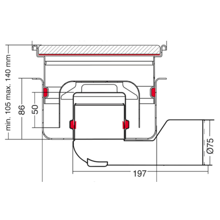 Afvoerput | RVS | 75l/min | 200 x 200 mm