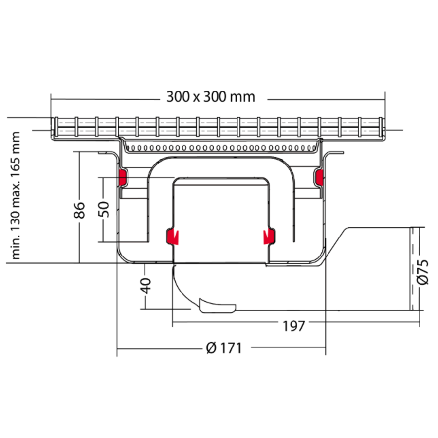 Drain | Stainless steel 75 l / min | 300 x 300 mm