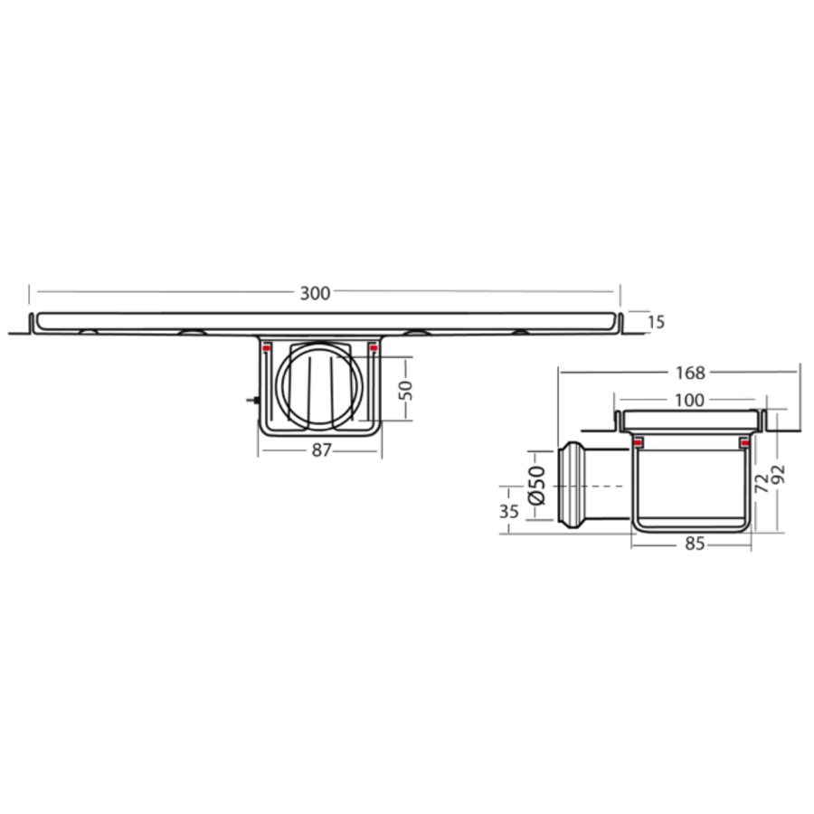 Canal de drainage | acier inoxydable | 30 l/min | 300 x 100 mm