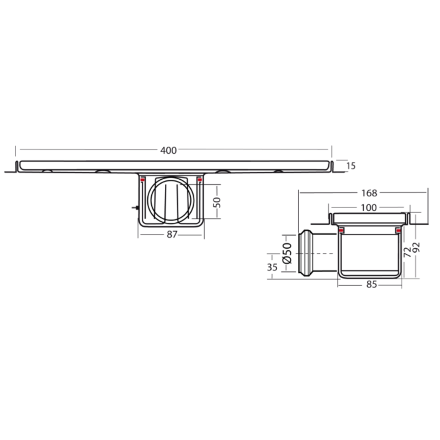 Drainage gutter | Stainless steel 30l / min | 400 x 100 mm