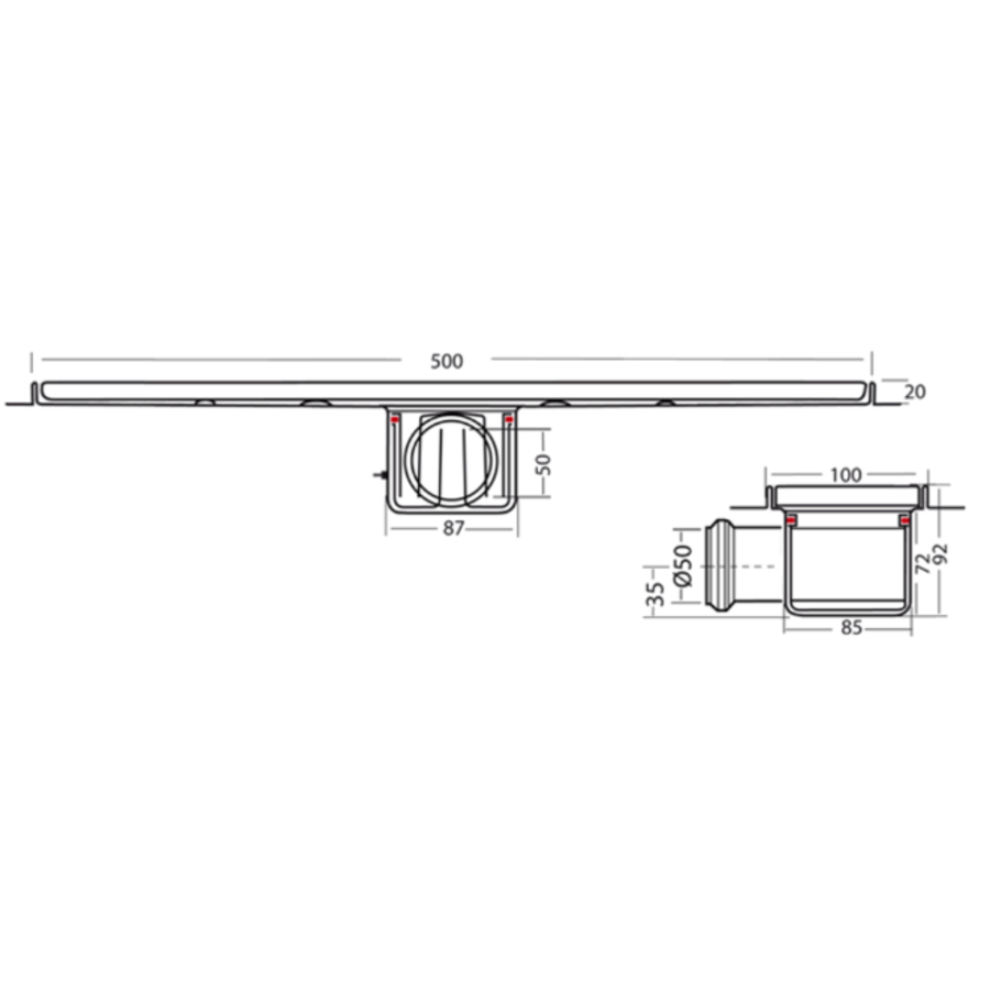 Canal de drainage | acier inoxydable | 30 l/min | 500 x 100 mm