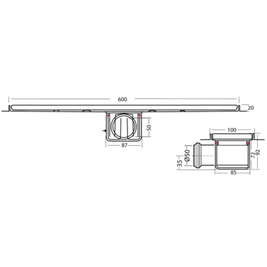 Canal de drainage | acier inoxydable | 30 l/min | 600 x 100 mm