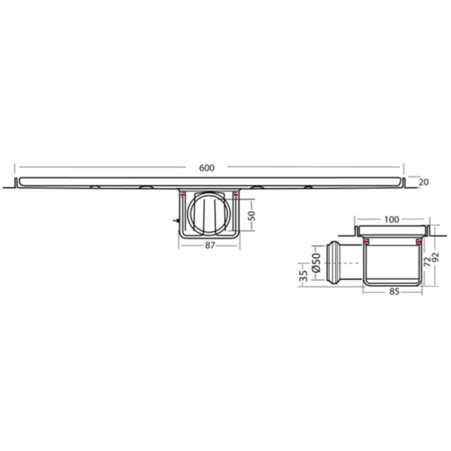 Drainage gutter | Stainless steel 30l / min | 600 x 100 mm