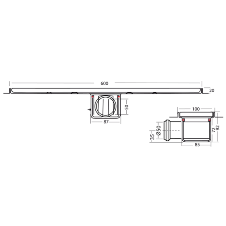 Afvoerput| RVS | 30l/min | 600 x 100 mm