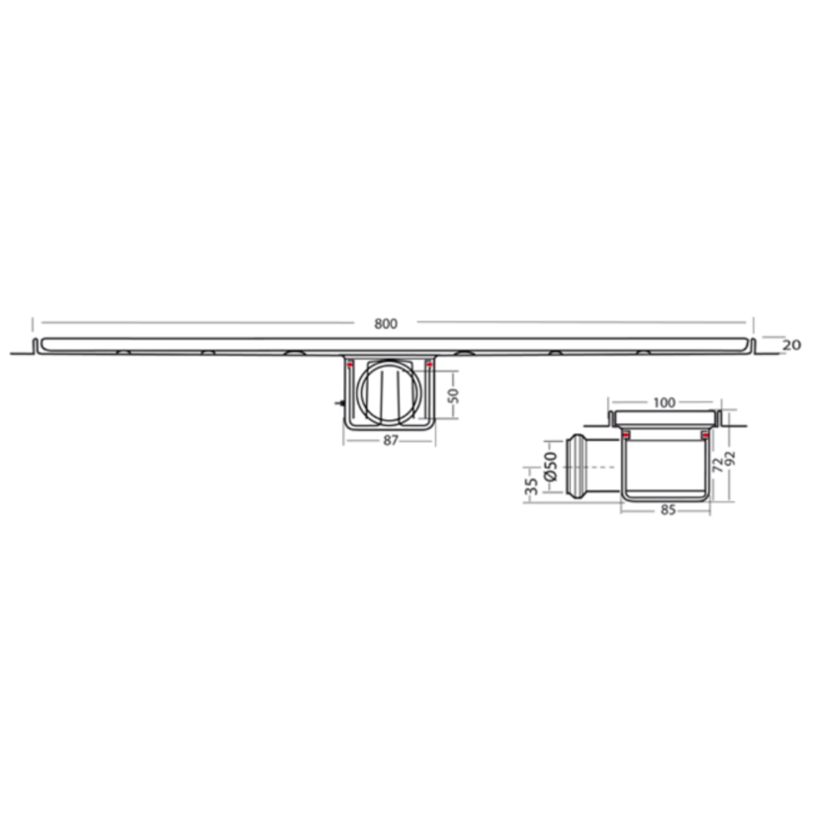 Drainage gutter | Stainless steel 30l / min | 800 x 100 mm