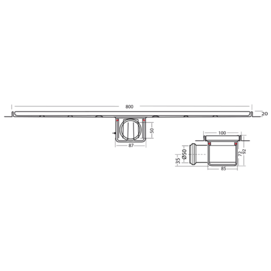 Canal de drainage | acier inoxydable | 30 l/min | 800 x 100 mm