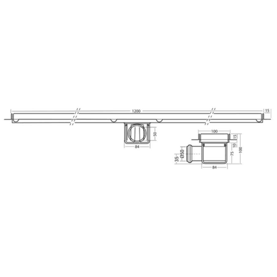 Canal de drainage | acier inoxydable | 30 l/min | 1200 x 100 mm