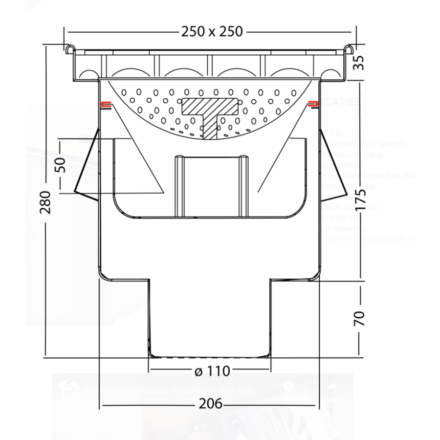 Afvoerput | Industrieel | RVS | 250 x 250 mm