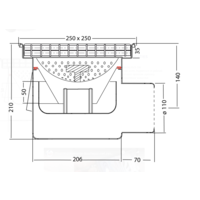 Drain | Industrial | Stainless steel | 250 x 250 mm