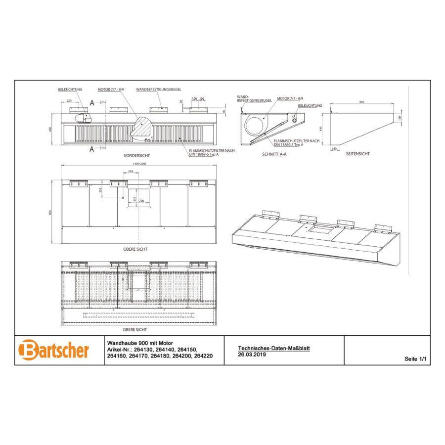 Stainless Steel Exhaust System With Motor | 160x90x45 cm