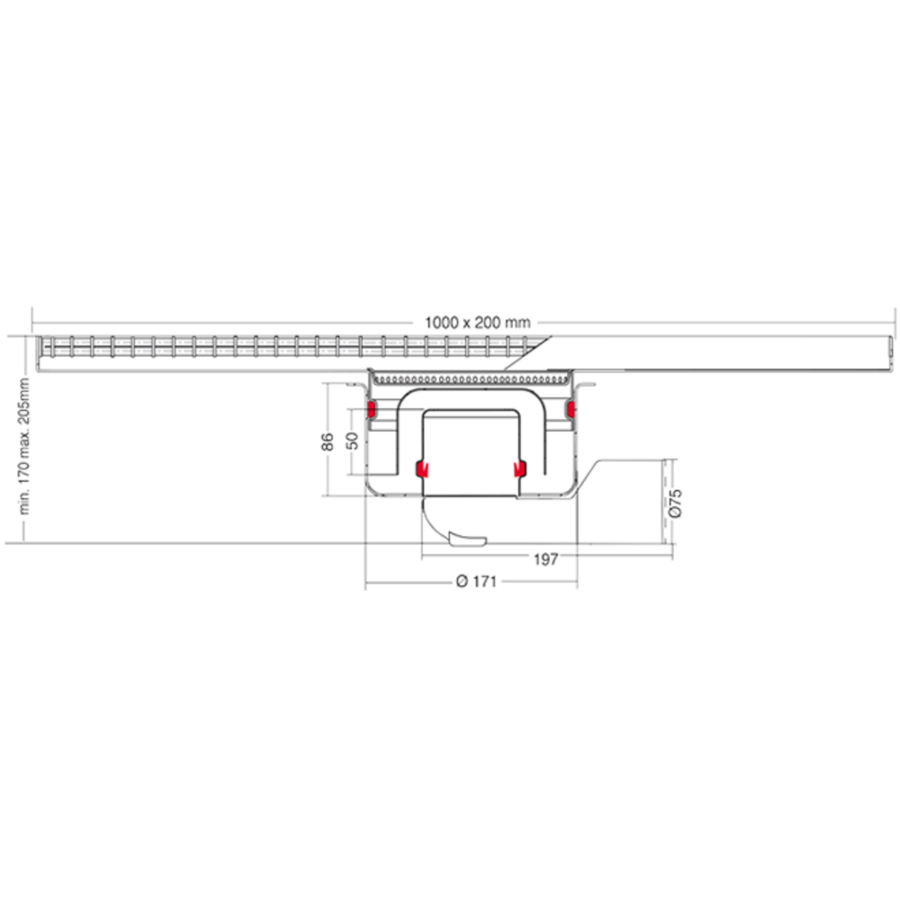 Drainage gutter | Stainless steel 1000 x 200 mm