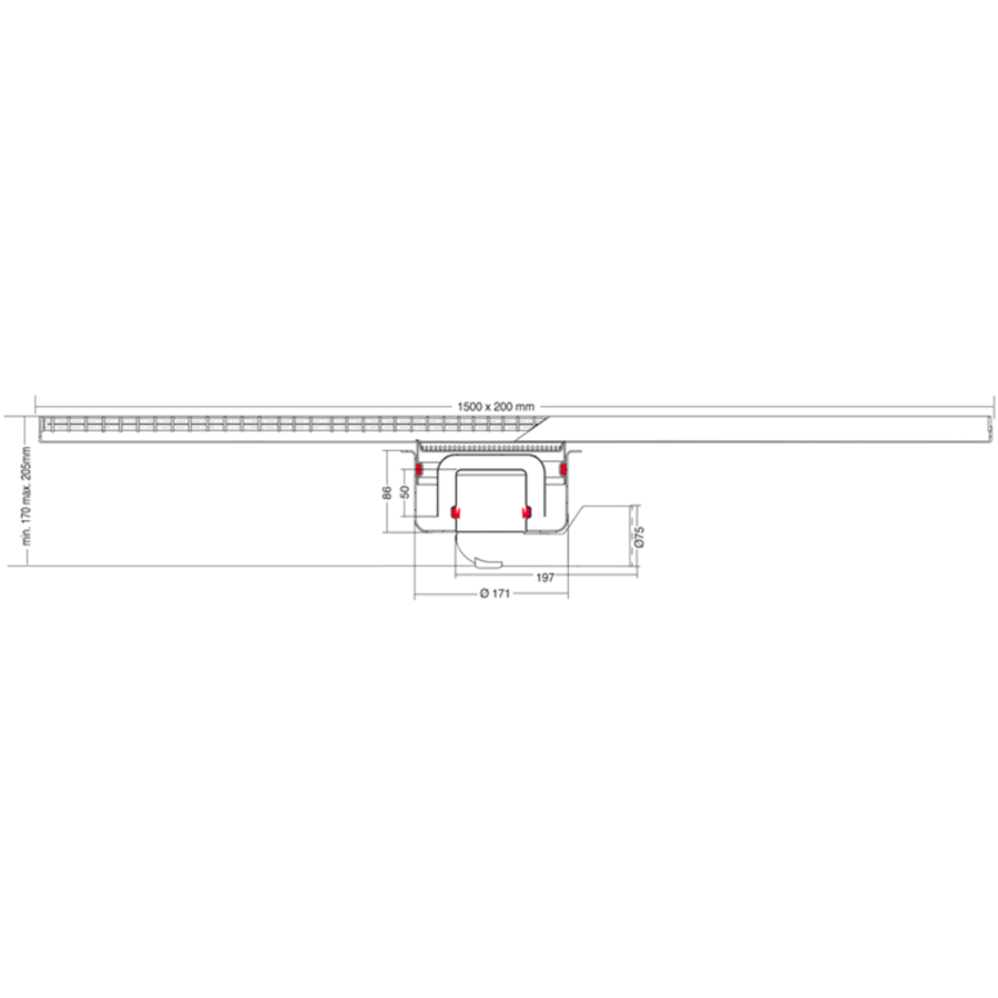 Canal de drainage | acier inoxydable | 1500 x 200 mm