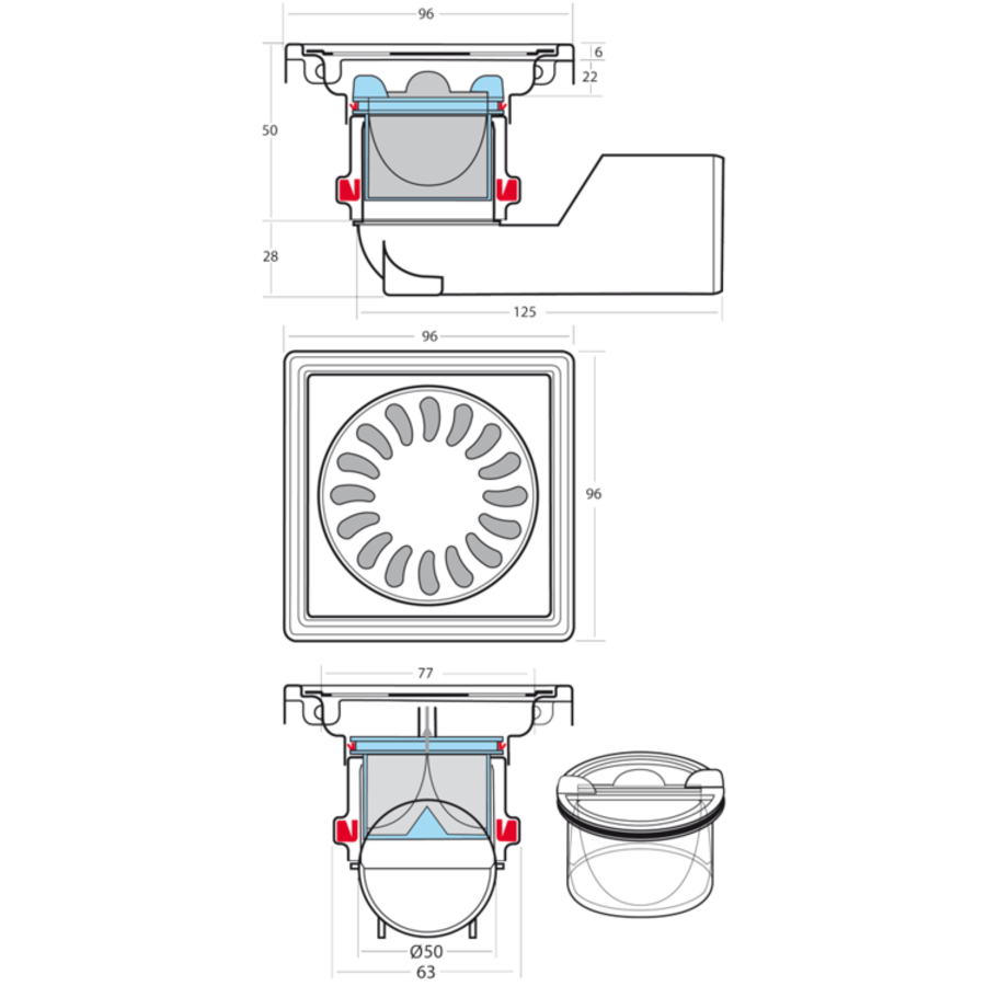 Fosse de drainage en acier inoxydable | 100 x 100 mm | 30 l/min
