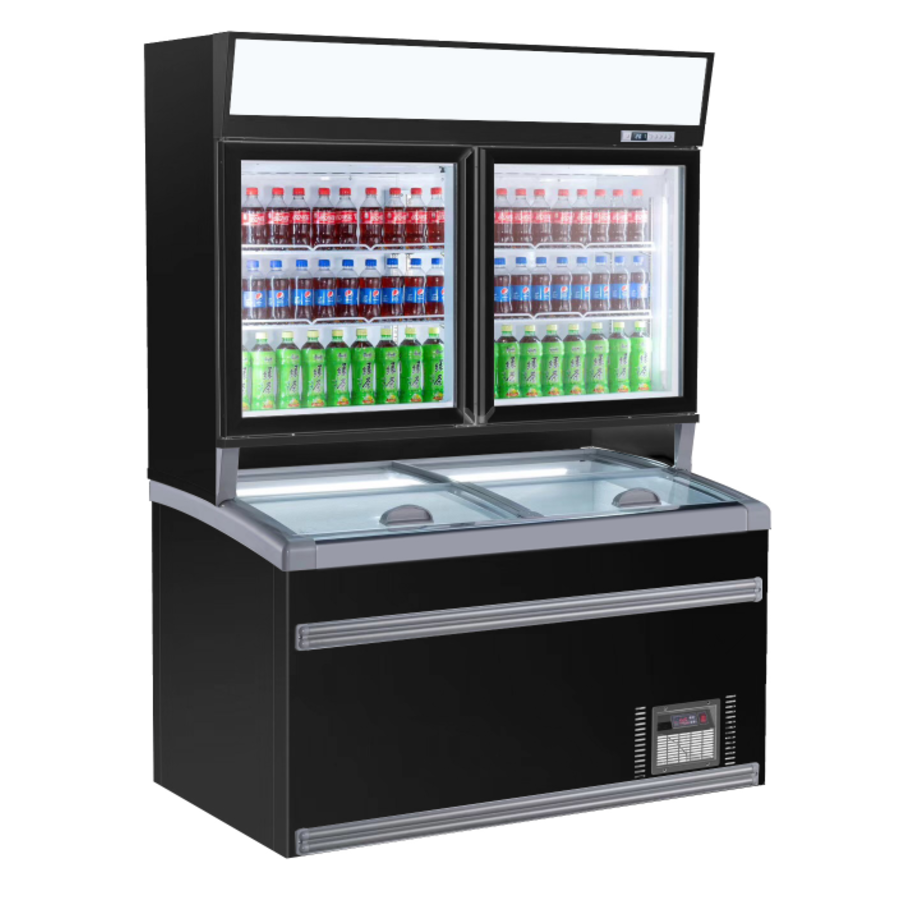 Wall-mounted cooling unit with freezer combination | Black | Glass doors (2)