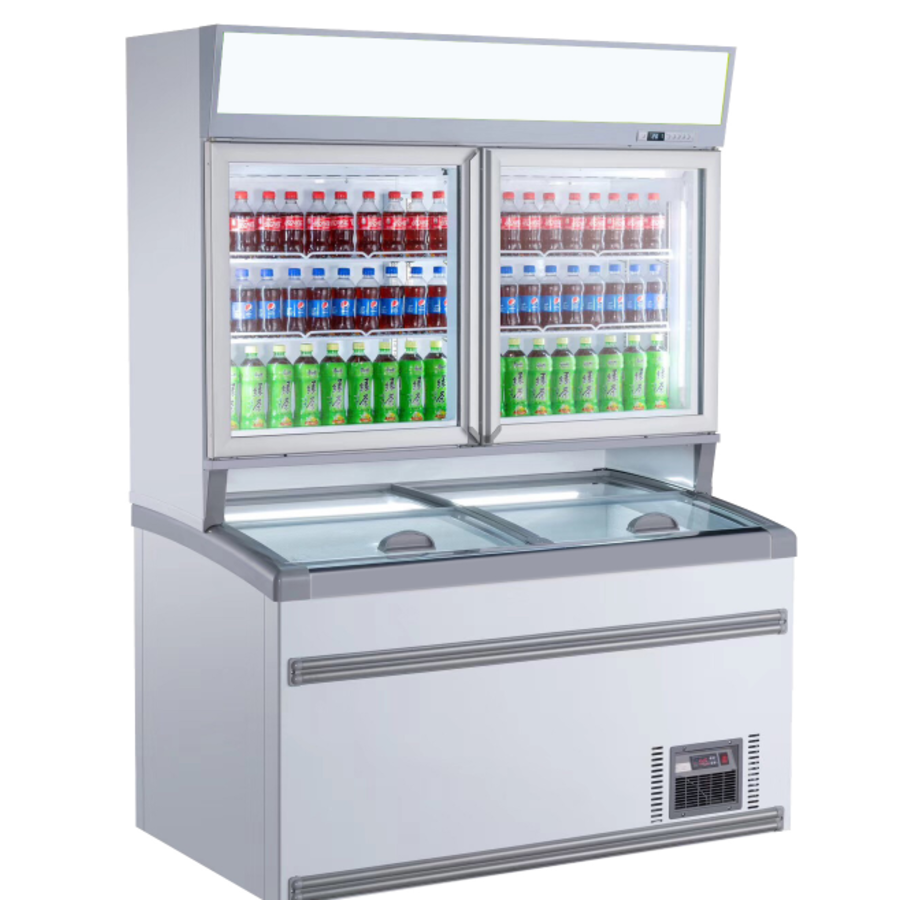 Wall-mounted cooling unit with freezer combination | White | Glass doors (2)