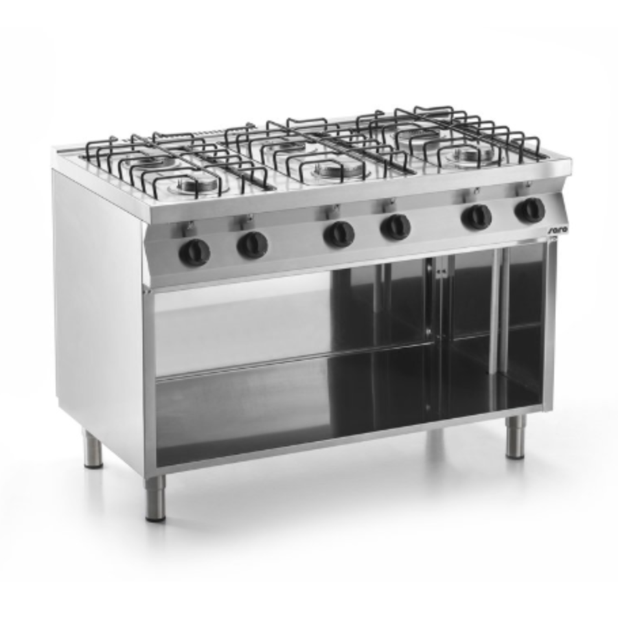 Cuisinière à gaz avec socle | 6 Fosse | 1200x700x(H)850mm
