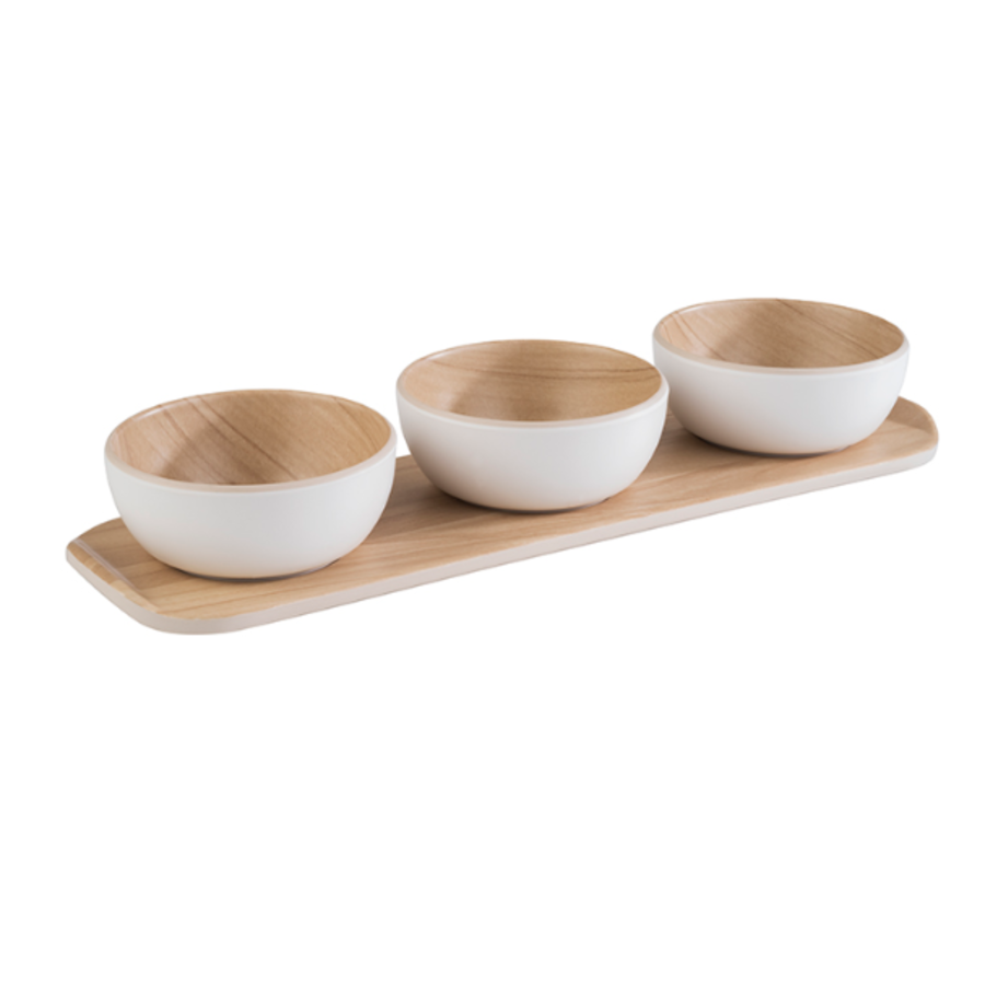 Melamin-Serviertablett mit 3 Schüsseln