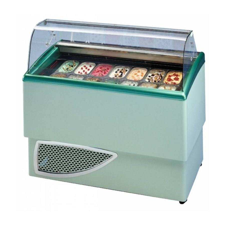 Ice cream display case for ice cream with interior lighting | 2 x 7 containers