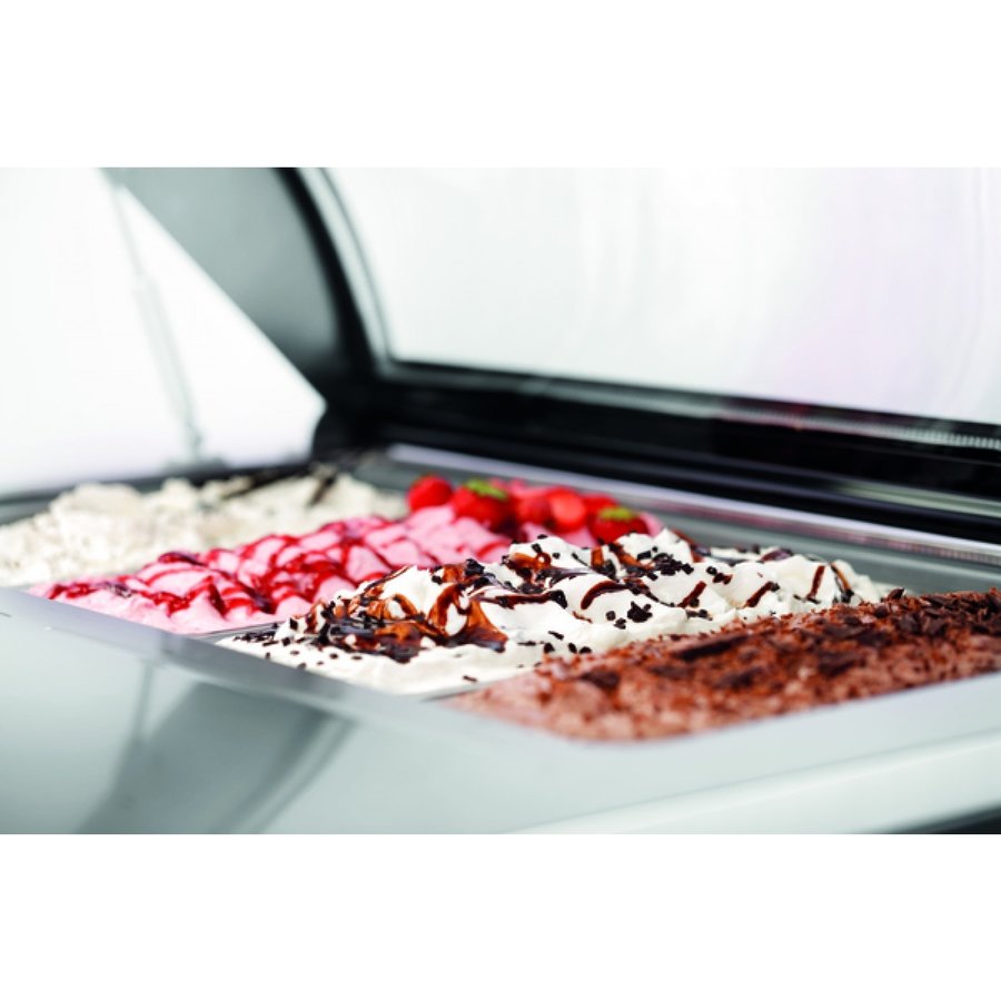 Vitrine à glaces | acier inoxydable | 26 L | 4 conteneurs amovibles de 6,5 litres