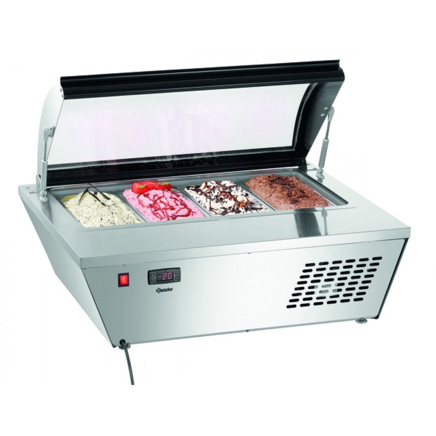 Vitrine à glaces | acier inoxydable | 26 L | 4 conteneurs amovibles de 6,5 litres