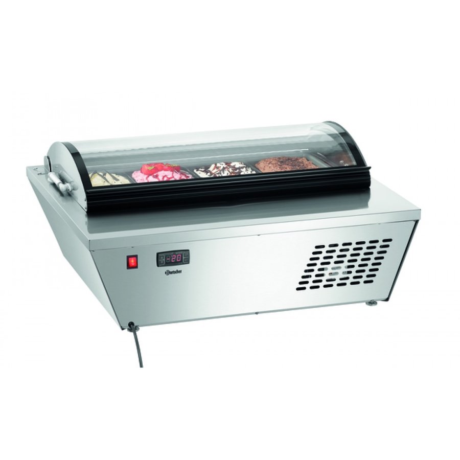 Vitrine à glaces | acier inoxydable | 26 L | 4 conteneurs amovibles de 6,5 litres