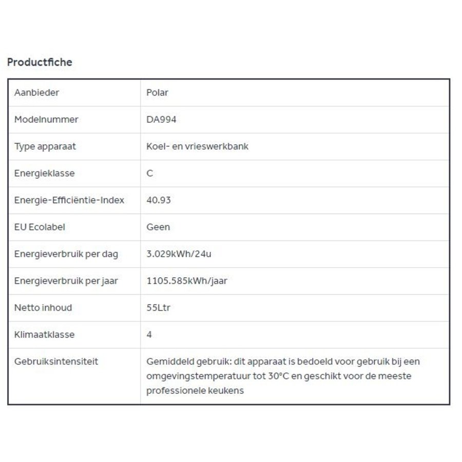 RVS compacte vriezer 1 lade 2x GN 1/1