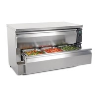 Compact refrigerator-freezer workbench | stainless steel | 2 drawers | 6 x GN 1/1