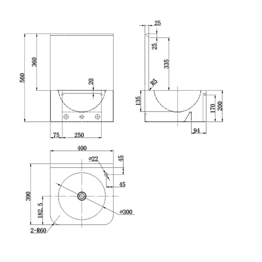 Washbasin | W400xD390xH560 mm