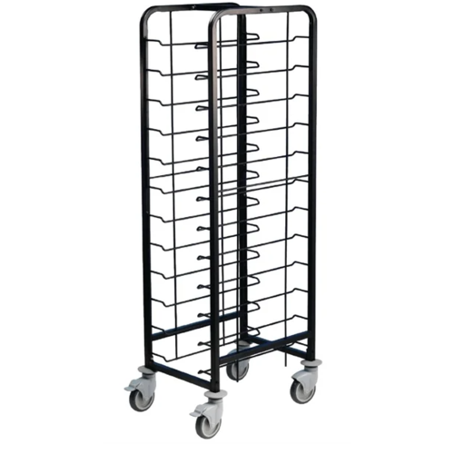  HorecaTraders Pulverbeschichteter Servierwagen mit 12 Tabletts| Schwarz 