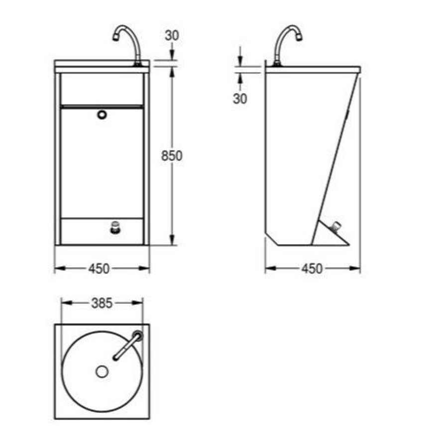 Lavabo avec commande au pied | Montage mural | Acier inoxydable