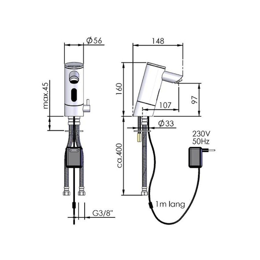 Stainless steel sensor tap 230V