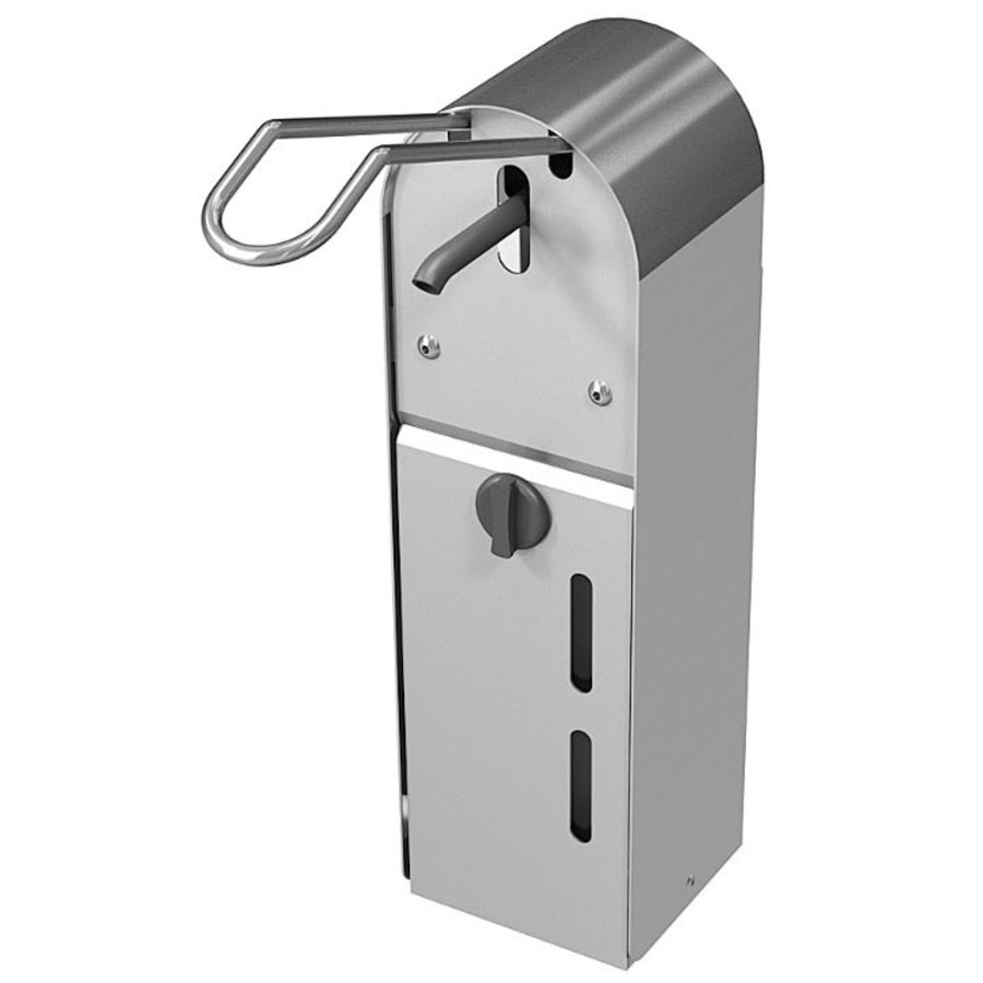 Poste de désinfection en acier inoxydable + distributeur avec commande au coude