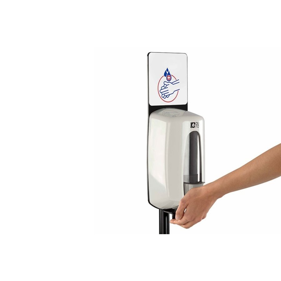 Metalen desinfectiepaal | Incl. Manuele Dispenser | 40x40x(h)133.5 cm