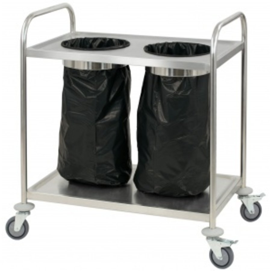 Chariot en acier inoxydable pour poubelle | L 845 x P 525 x H 940 mm