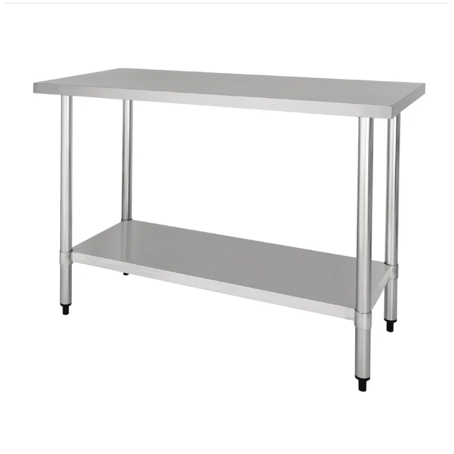 Table de travail en acier inoxydable avec étagère inférieure | 90(h)x120(l)x60(l)cm