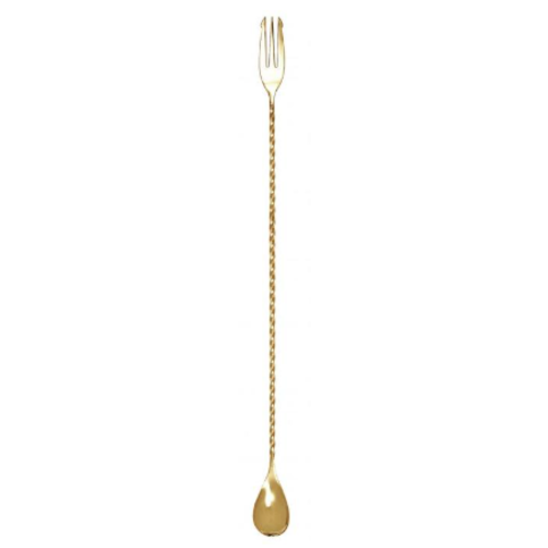  HorecaTraders Bar Spoon With Fork | Rotated | 30cm | gold 