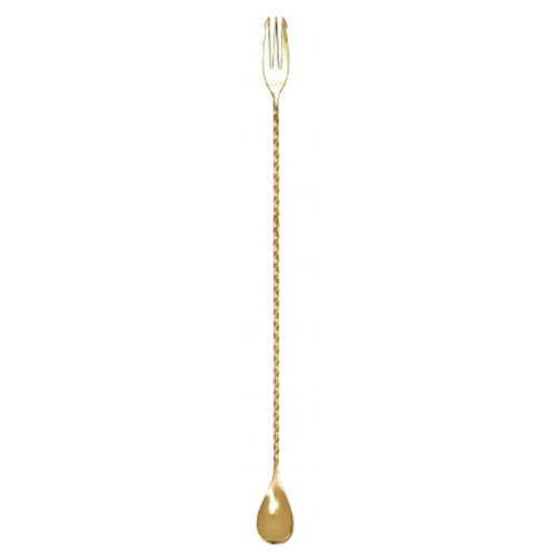  HorecaTraders Barlöffel mit Gabel | Verdreht | 30 cm | Gold 