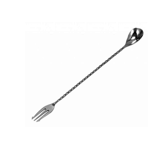  HorecaTraders Bar Spoon With Fork | Rotated | 40 cm | Stainless steel 