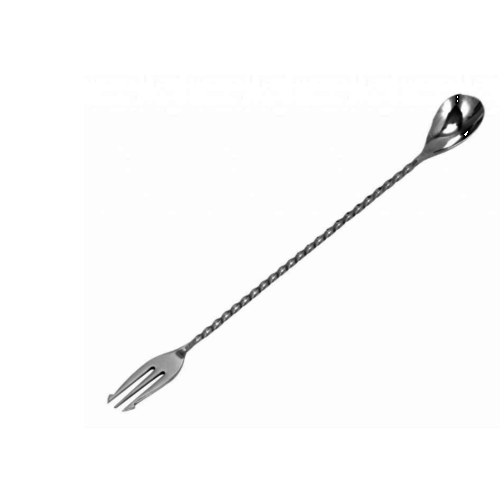  HorecaTraders Bar Spoon With Fork | Turned | 40 cm | Stainless Steel 