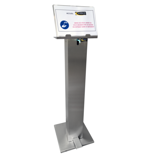  HorecaTraders Distributeur de gel hydroalcoolique à pédale | acier inoxydable | L350 x P393 x H1239 mm 