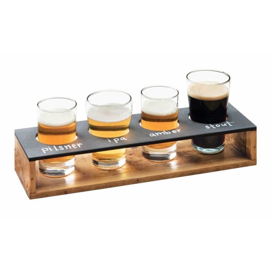 Présentoir de dégustation | Bois/Tableau noir | Pour 4 verres