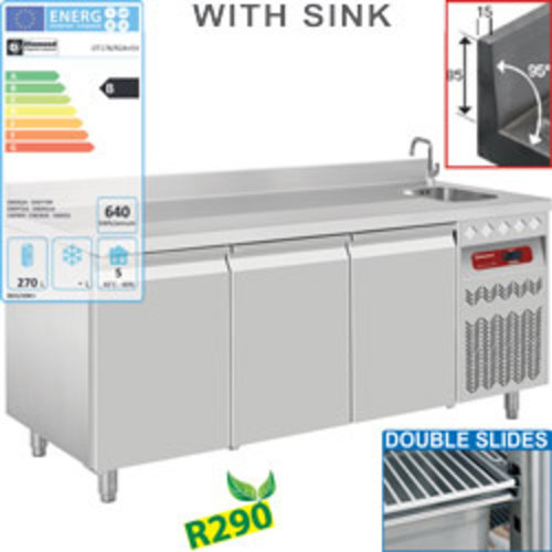  HorecaTraders Ventilated 3-door refrigerated workbench with sink 