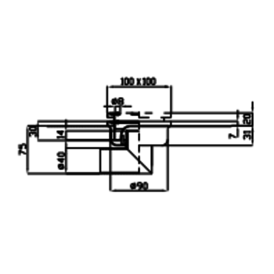 Stainless steel floor drain | 100x100 mm | Lateral drain 40 mm