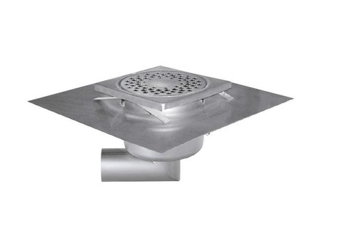  HorecaTraders Stainless steel floor drain | 150x150 mm | Lateral drain 50 mm 