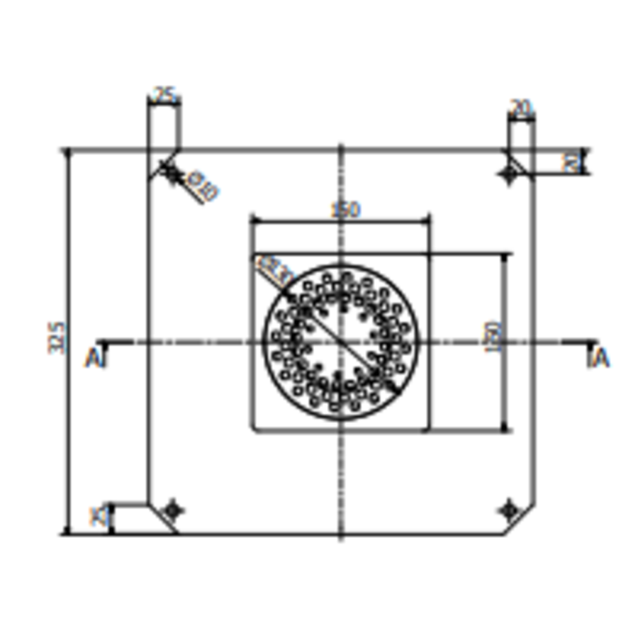 Stainless steel floor drain | 150x150 mm | Lateral drain 50 mm