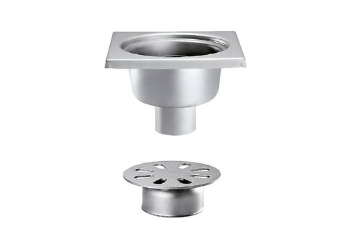  HorecaTraders Stainless Steel Floor Drain | 200x200 mm | Vertical Drain 63 mm - Heavy Duty 